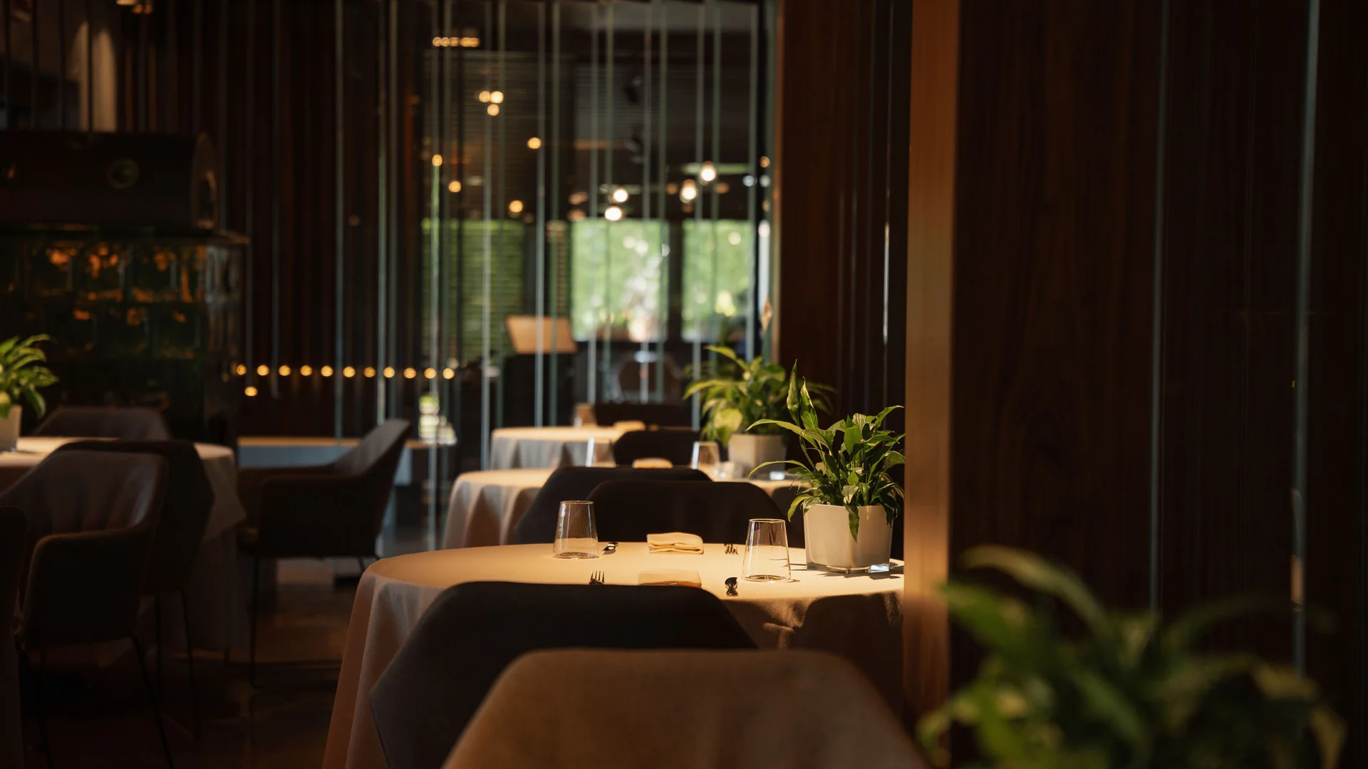 Elgus: hotel a 4 stelle in Trentino Interno di un ristorante elegante con tavoli apparecchiati e piante verdi