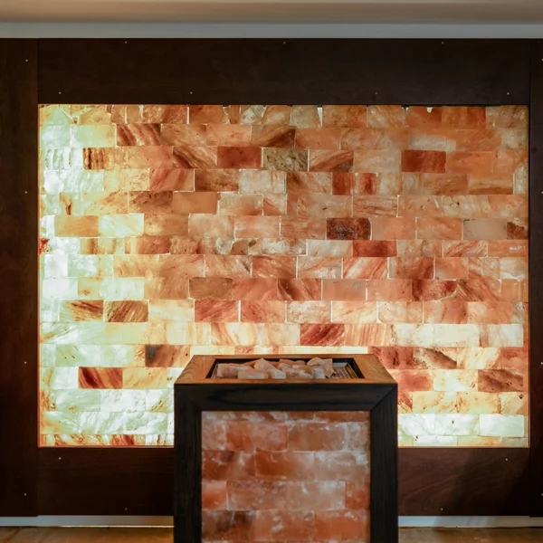 Le foto dell’Elgus Nature Retreat Parete decorativa in pietra di sale illuminata con struttura in legno scuro